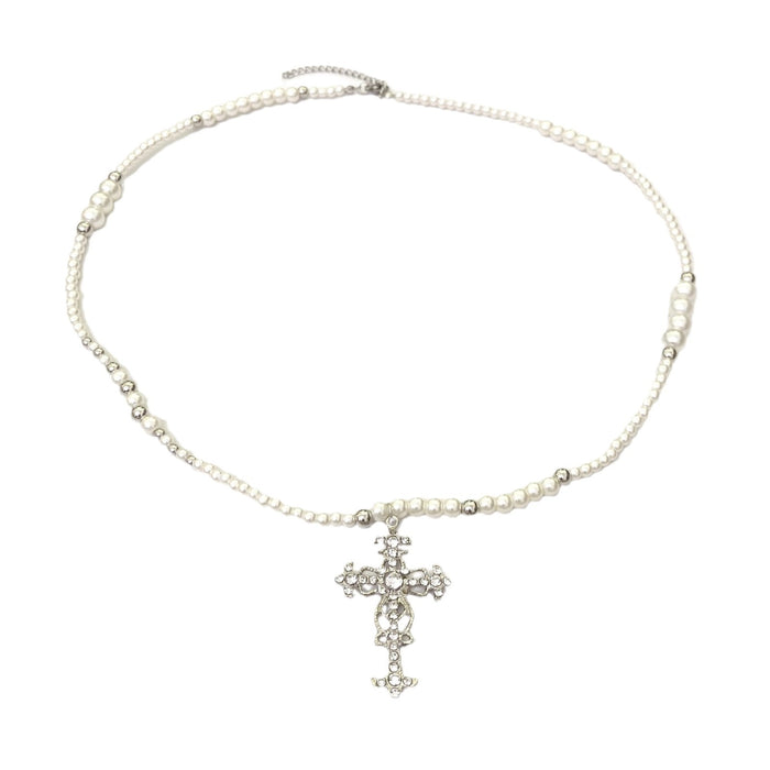 Wholesale Stacked Cross Pearl Long Necklace Niche Clavicle Chain