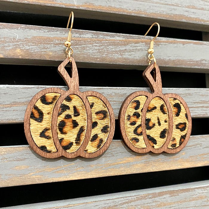 Wholesale  Pumpkin Genuine Leather Earrings Classic Leopard Inlay Hollow Autumn Earrings