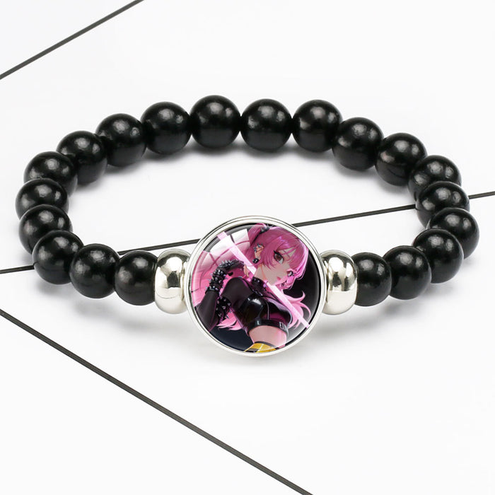 Wholesale KPOP black beaded elastic cord bracelets