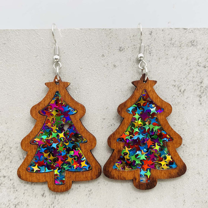 Wholesale Christmas Earrings Christmas Tree Wooden Inlay Acrylic JDC-ES-YaChen014