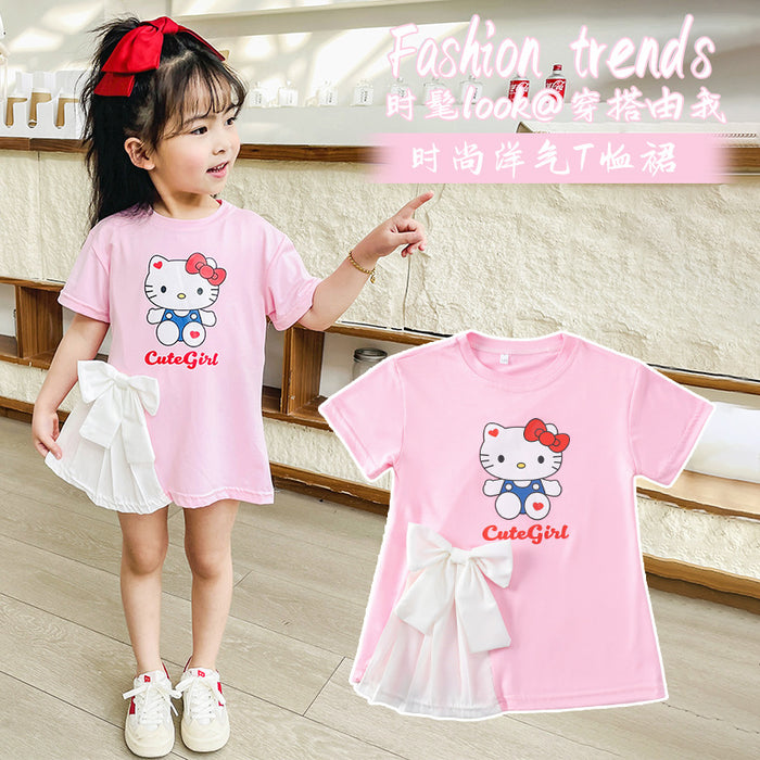 Wholesale New Baby Girl Dresses Fashionable Cute Cartoon Bow T-shirt Skirts for Small and Medium Children JDC-CTS-QNE001