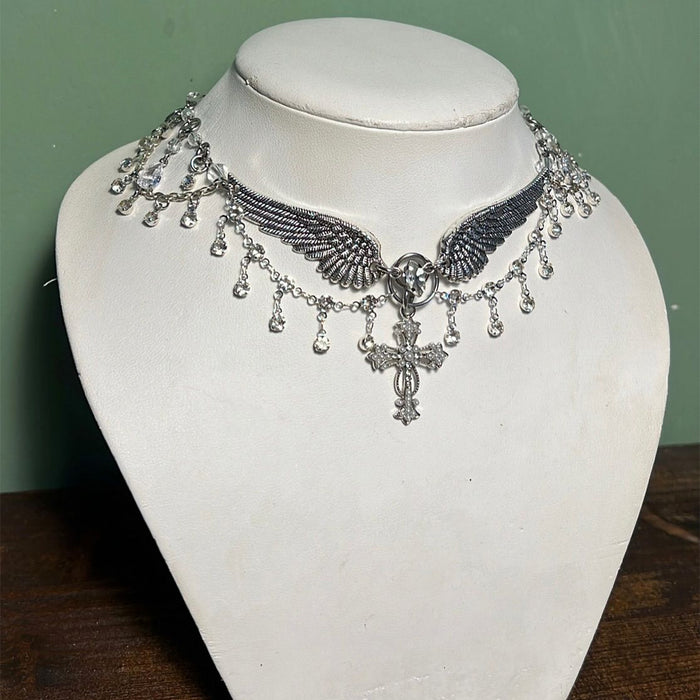 Wholesale Vintage Cross Necklace Angel Wings Halloween Necklace Accessories Women