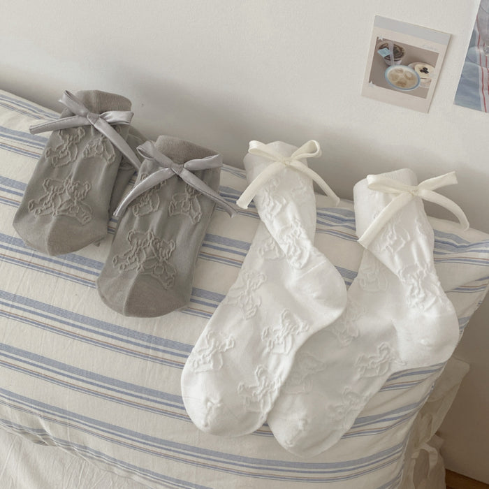 Wholesale Bow boneless socks, mid tube pile socks