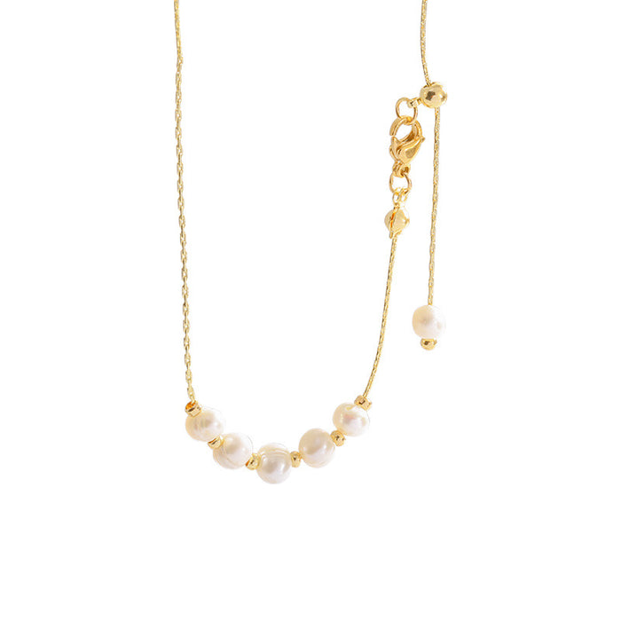 Wholesale Natural pearl gold round ball necklace