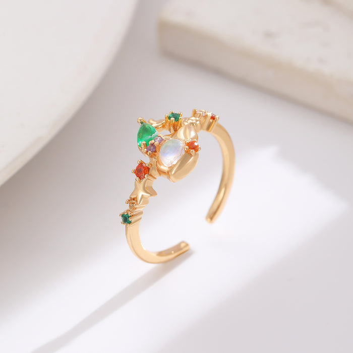 Wholesale Colorful zircon flower cartoon adjustable ring