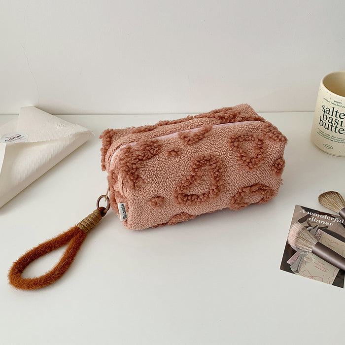 Wholesale Heart-Shaped Plush Handbag-Style Cosmetic Bag