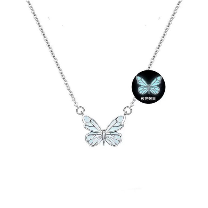 Wholesale Light necklace, simple and luxurious, fashionable new style, blue glowing and agile butterfly forest aurora collarbone chain