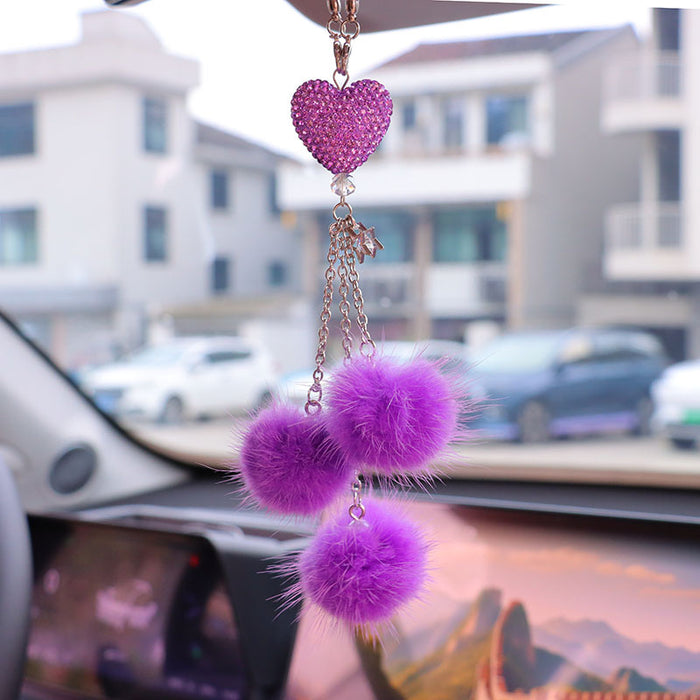 Wholesale Pink Plush Fur Ball Car Pendant Heart Design Car Interior Decoration