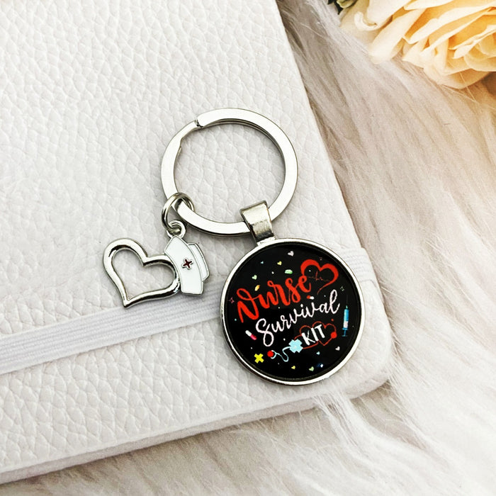 Wholesale Nurses Day Color Printed Time Gemstone Alloy Keychain JDC-KC-HengX029