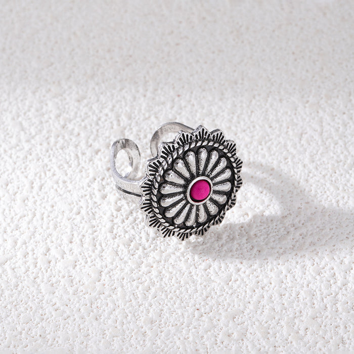 Wholesale Ethnic Style Flower Turquoise Adjustable Ring