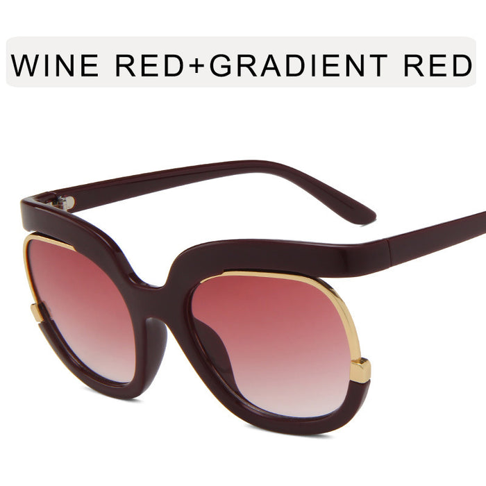 Wholesale Half frame sunglasses, new oval fashion large frame face repair sunglasses, personalized mirror legs, sun sunglasses