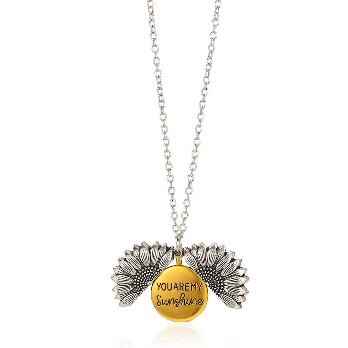 Wholesale  jewelry flower alloy  sunflower lettering pendant necklace