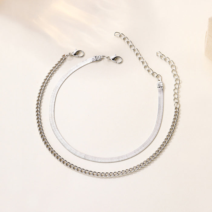 Wholesale New alloy double layered ankle chain fashionable and simple thick chain jewelry bracelet