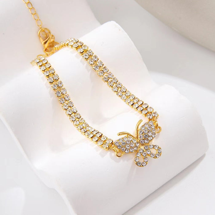 Wholesale Double Row Diamond Butterfly Alloy Ankle Chains JDC-AS-yihao001