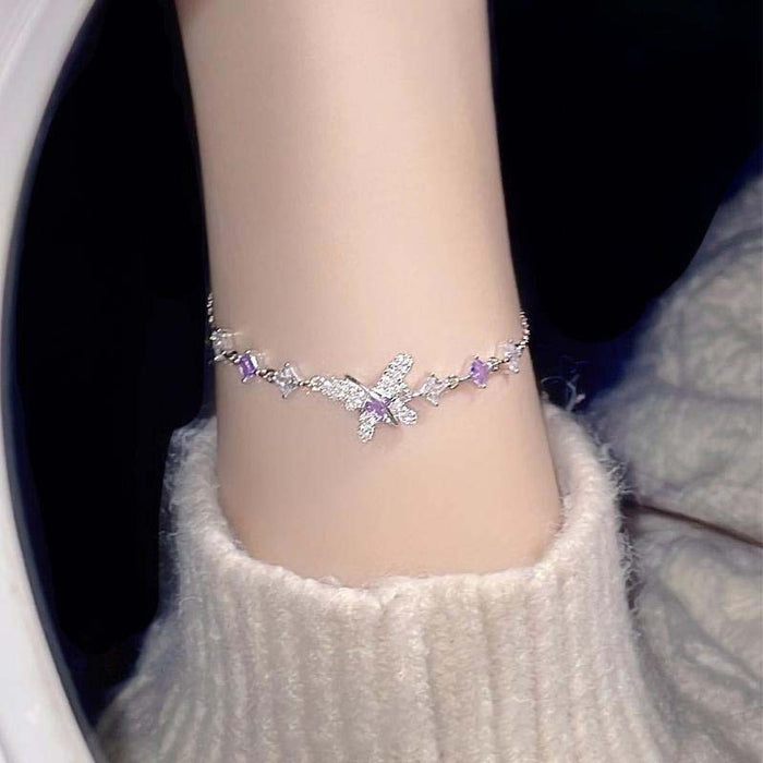 Wholesale Butterfly bracelet with niche design, high-end feel, floral zircon jewelry, versatile, light luxury, exquisite
