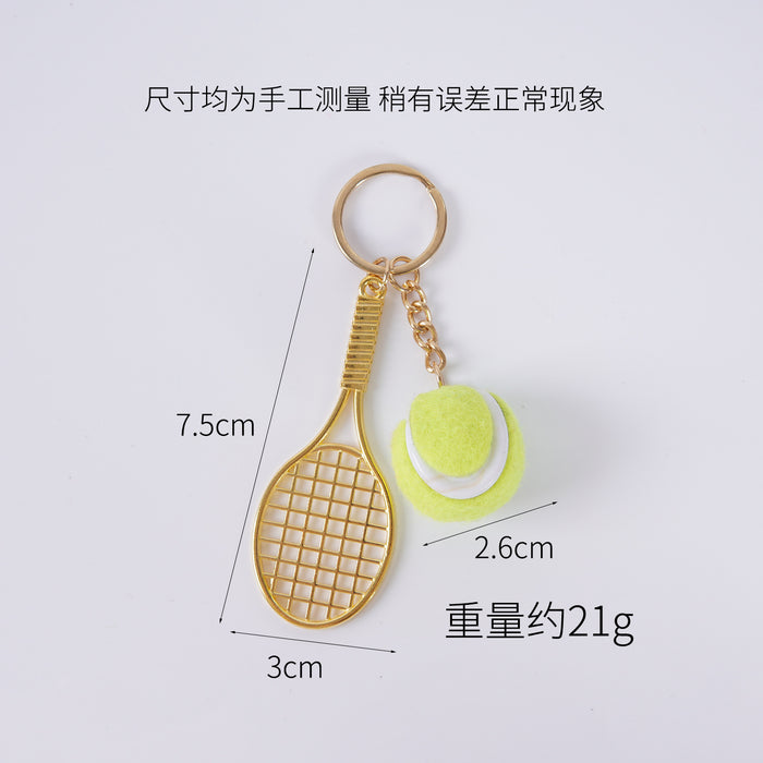 Wholesale Metal Tennis Racket Keychain Pendant Silver Blue Modern Minimalist Fashion Accessory MOQ≥2
