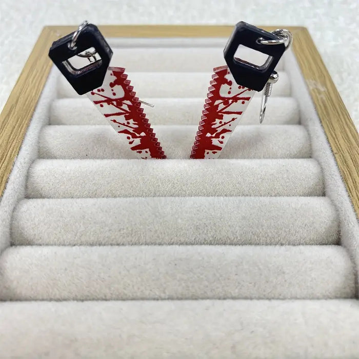 Wholesale Bloody saw earrings unique horror spooky  personality saw blade earrings jewelry