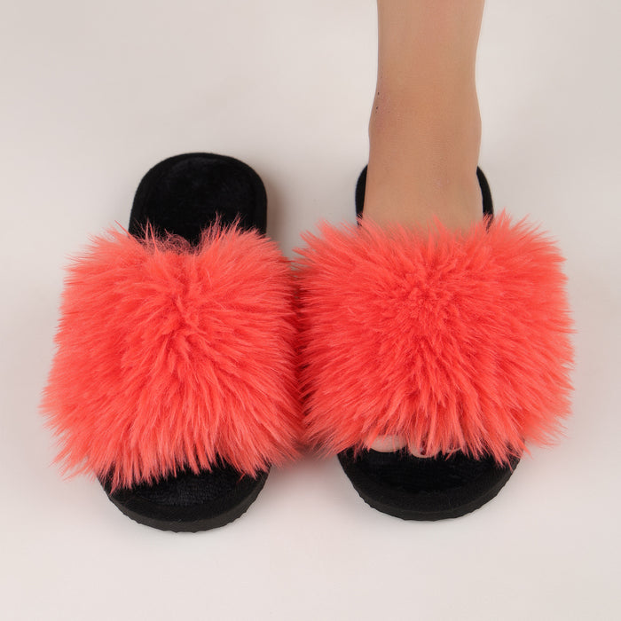 Wholesale Cotton slippers winter long fur slippers ladies indoor fur slippers spring and autumn new style furry winter