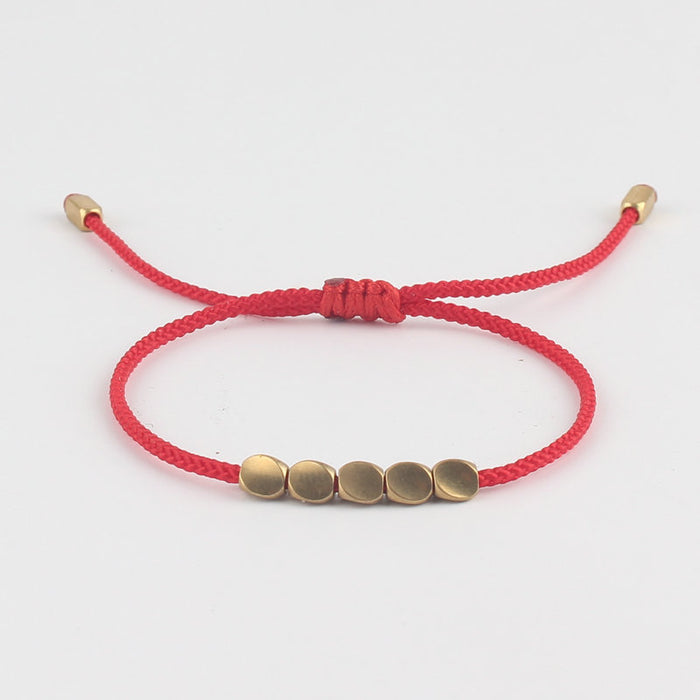 Wholesale Copper Bead Bracelet DIY Twisted Corner Bead Hand Woven Red Rope Bracelet Ethnic Style Jewelry JDC-BT-SX009