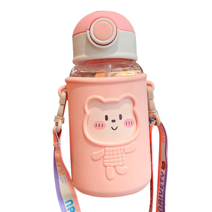 Wholesale Cute Bear Straw Cup Large-Capacity Plastic Cup