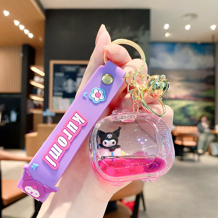 Wholesale Cartoon quicksand bottle keychain floating into oil liquid small gift pendant keychain