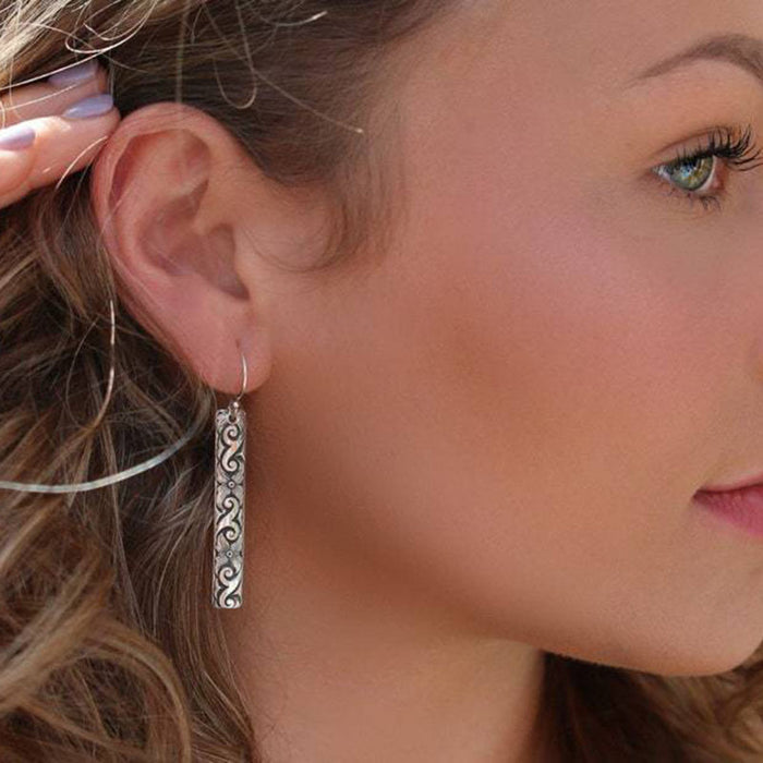 Wholesale Geometric Carving Pendant Earrings Trendy Ancient Silver Earhook Earrings Women's Accessories