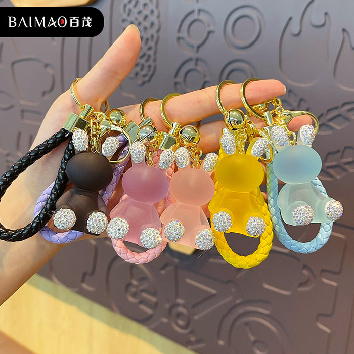 Wholesale Diamond inlaid cartoon resin keychain pendant, cute and creative car keychain bag accessories