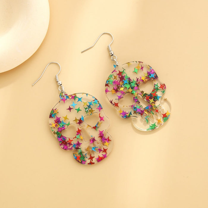 Wholesale Star sequins acrylic earrings women' s simple personality  skull pendant plate earrings