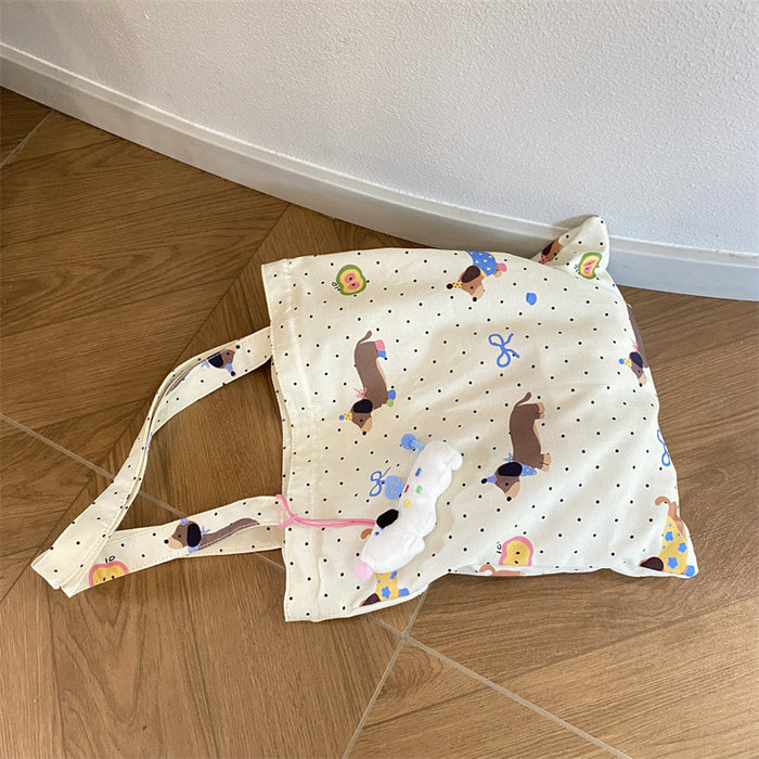 Wholesale Dachshund Dog Printed Canvas Bag Female Student Large Capacity Class Classes Bag Shopping Belt Tote Bag