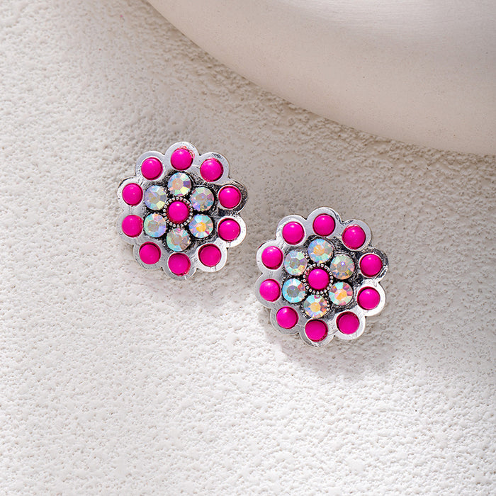 Wholesale Retro ethnic turquoise flower earrings