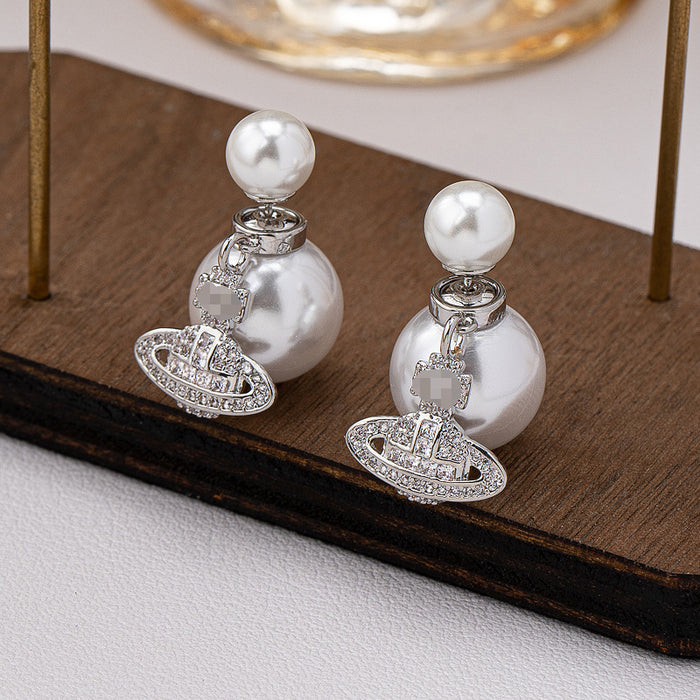 Wholesale Diamond-encrusted pearl earrings