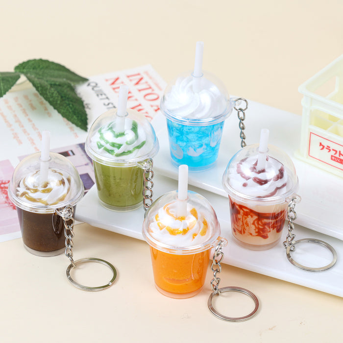 Wholesale Plastic Ice Cream Cup Keychain Pendant Simulated Dessert Style Bag Charm MOQ≥2