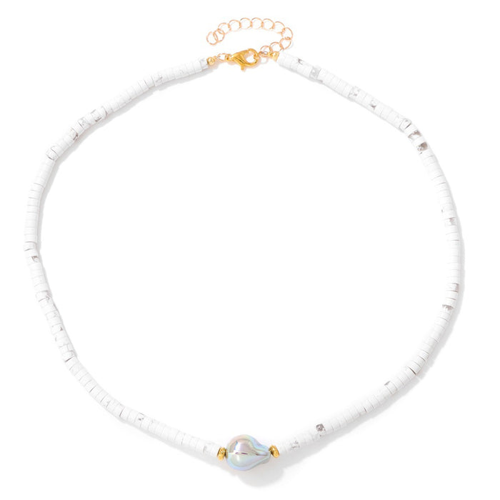 Wholesale Irregular shaped pearl necklace with stone and wheel shaped beads a clavicle chain