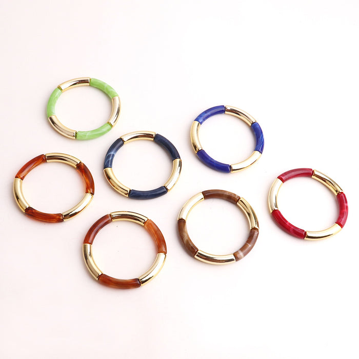 Wholesale Acrylic Two-color Curved Tube Beads Elastic Bracelet JDC-BT-ChouD001