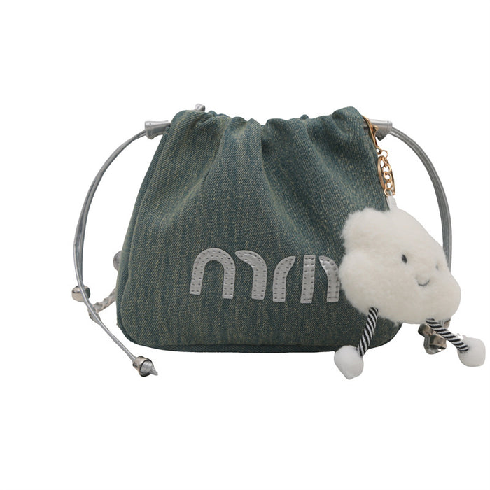Wholesale Premium and niche canvas bag, chain crossbody bag, fashionable pleated bucket bag