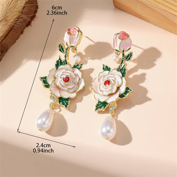Wholesale Chic Flower Drop Earrings Pink Zinc Alloy Jewelry Accessory MOQ≥2