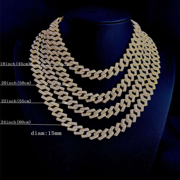 Wholesale 15mm Diamond Double Row Full Diamond Bar Alloy Men's Cuban Chain Necklace JDC-NE-QingR005