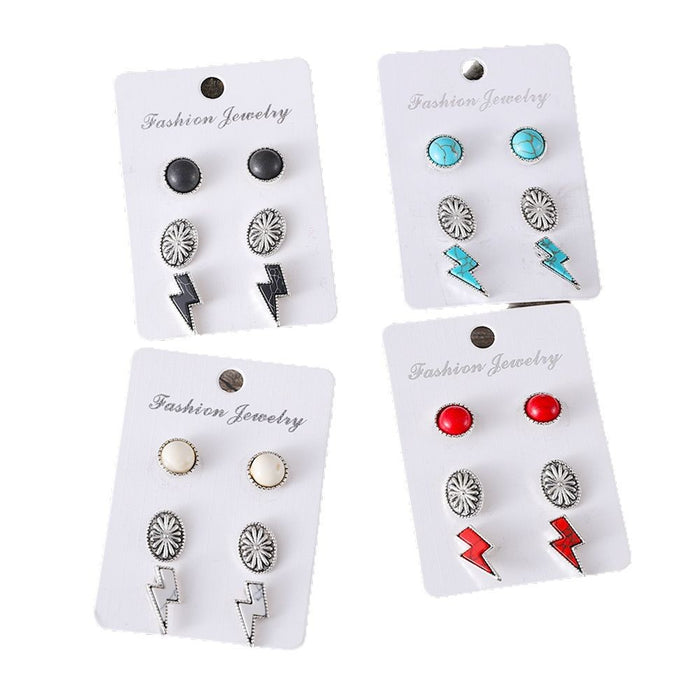 Wholesale Personalized Western style lightning turquoise inlaid pumpkin flower earrings ethnic style Bohemian simple earrings