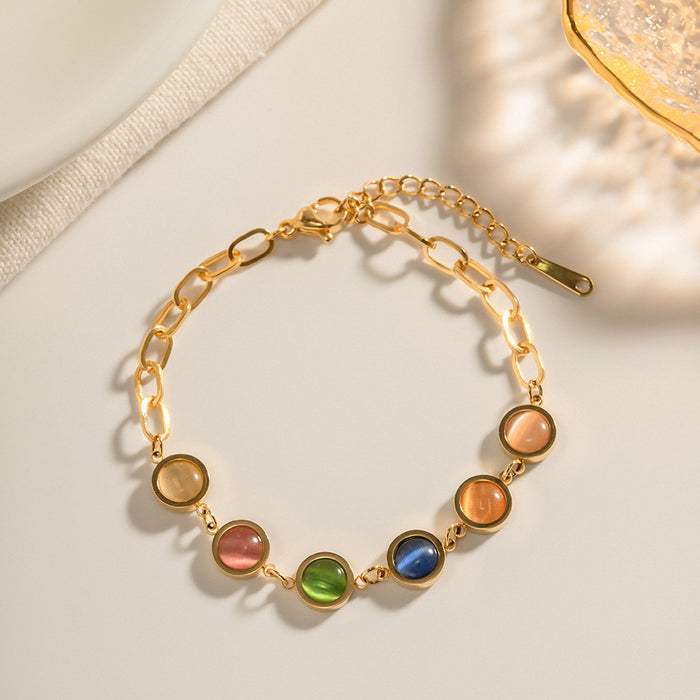 Wholesale 18k Gold Iridescent Cat' s Eye Stainless Steel Bracelet