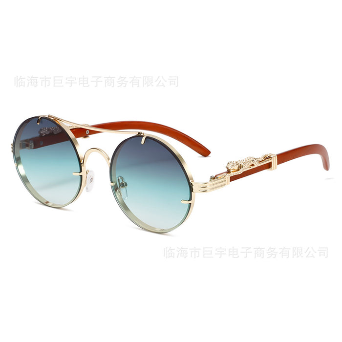 Wholesale New Retro Double Beam Leopard Head Sunglasses Fashion Trend Personalized Round Frame Sunglasses