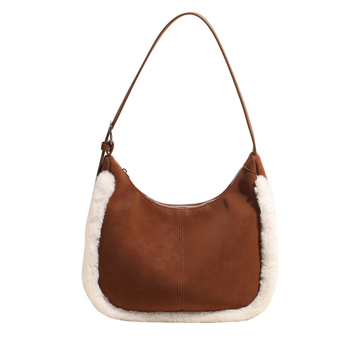 Wholesale Suede large capacity casual plush crossbody bag, high-end commuting shoulder bag