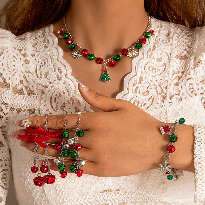 Wholesale Christmas Cute Red Green Bell Bead 3-Piece Jewelry Set for Party Gift MOQ≥2