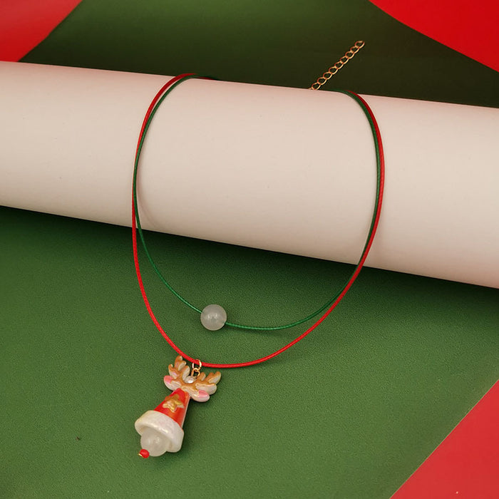 Wholesale Christmas Double Necklace Luminous  Christmas Hat Snowflake Christmas Tree Necklace
