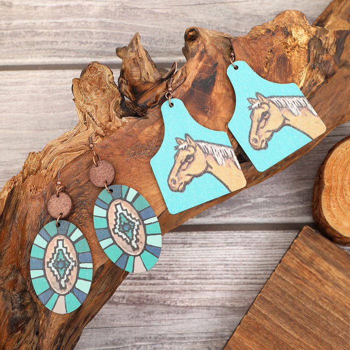 Wholesale Sunflower Cactus Horsehead Wooden Eardrops Earrings