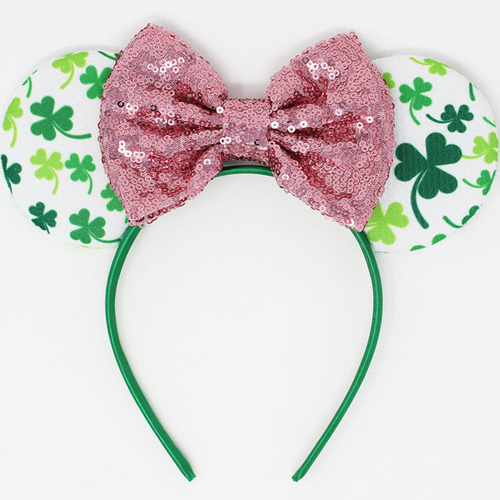 Wholesale Irish Festival Glitter Clover Bow Headband JDC-HD-Lanju002