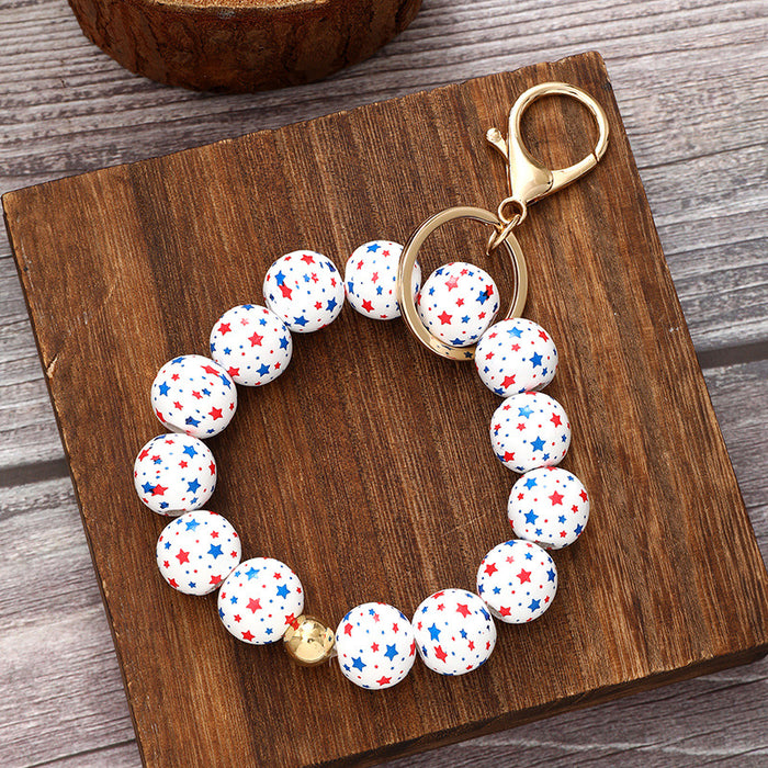 Wholesale Wooden Beads Independence Day Keychain JDC-KC-YiTian007