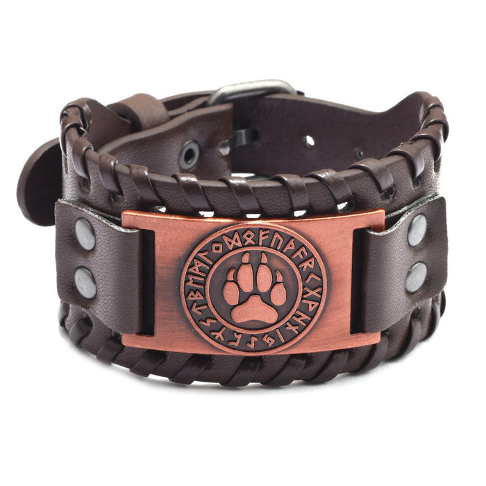 Wholesale Multi-layer Leather Wolf Head Men's Bracelet JDC-BT-FengH002