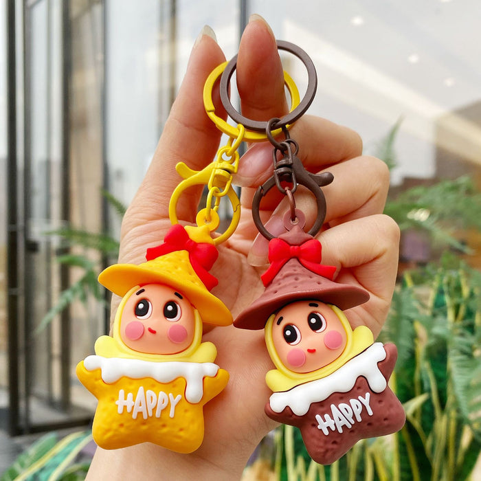Wholesale Cute cartoon couple keychains with bows.