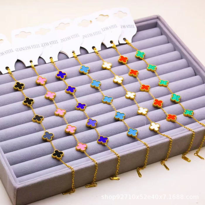 Wholesale 13mm Four Leaf Clover Bracelet Non Fading Five Flower Fritillaria Versatile Bracelet, Unique Handpiece