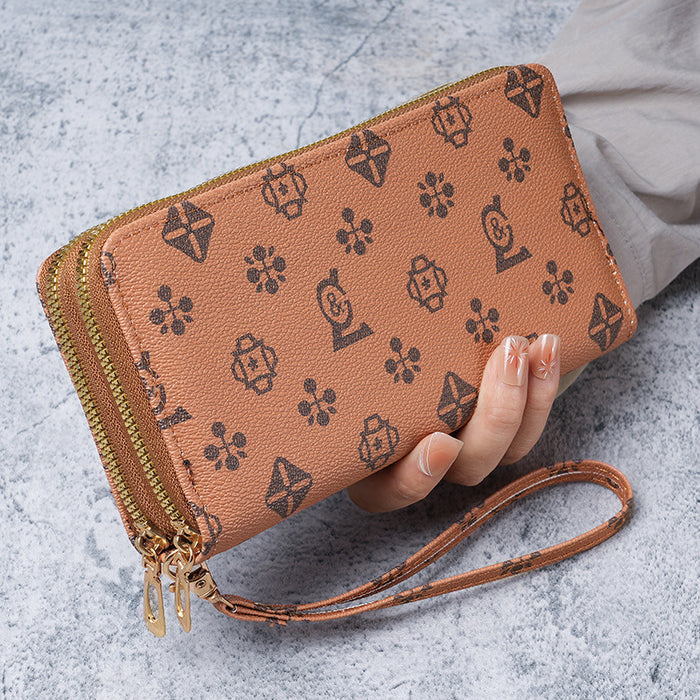 Wholesale Retro Fashion Women' s Long Wallet with Letter Pattern Large Capacity Zipper PU Leather MOQ≥3